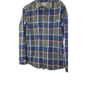 Eddie Bauer Men's Work Utility Plaid Button-Up Shirt Jacket Fleece Lining Size M